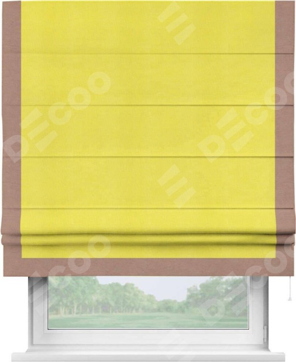 Римская штора «Кортин» с кантом Виктория, для проема, ткань вельвет cветло-желтый
