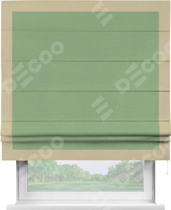 Римская штора «Кортин» с кантом Чесс, для проема, ткань блэкаут однотонный оливковый