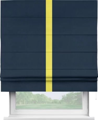 Римская штора «Кортин» с кантом Хайвэй, для проема, ткань вельвет темно-синий
