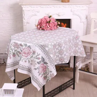 Скатерть 110х150 см "Розочки", бордо, рогожка, хл 100%