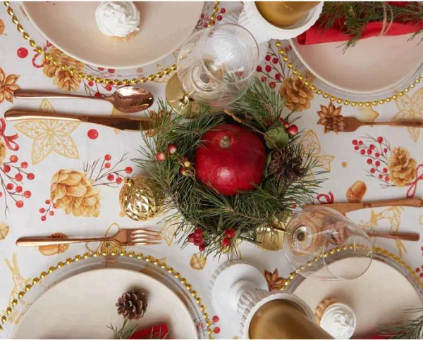 Скатерть "Этель" Golden Christmas 149х220см с ГМВО, 100%хл, 190г/м2