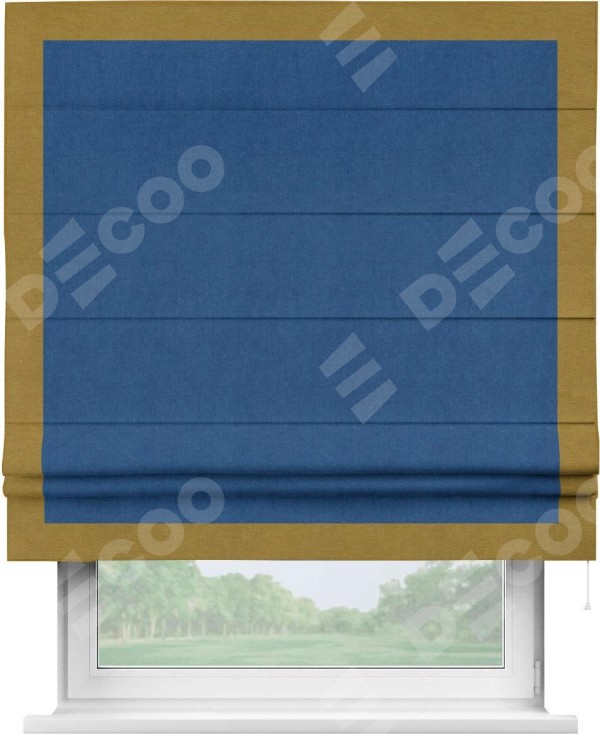 Римская штора «Кортин» с кантом Чесс, для проема, ткань вельвет синий
