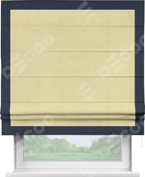 Римская штора «Кортин» с кантом Чесс, для проема, ткань софт однотонный молочный