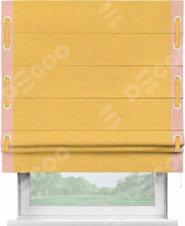 Римская штора «Кортин» с кантом Стрим Дуо (люверсы с пояском), для проема, ткань лён желтый