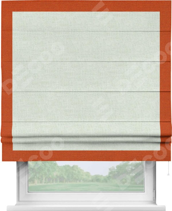 Римская штора «Кортин» для проёма, лён топлёное молоко, с кантом Чесс