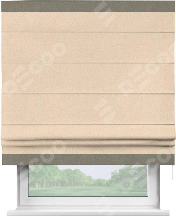 Римская штора «Кортин» с кантом Горизонт, для проема, ткань блэкаут с блеском бежевый