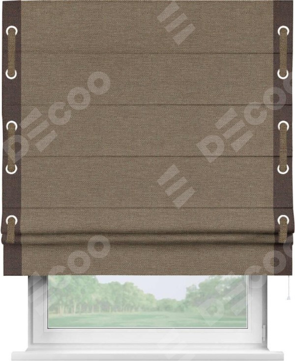 Римская штора «Кортин» с кантом Стрим Дуо (люверсы с пояском), для проема, ткань лён светло-коричневый