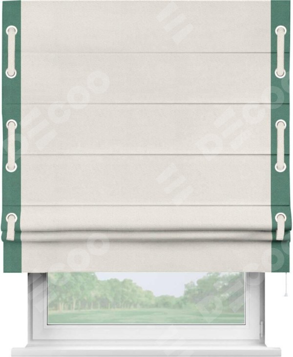 Римская штора «Кортин» с кантом Стрим Дуо (люверсы с пояском), для проема, ткань блэкаут с блеском светло-серый