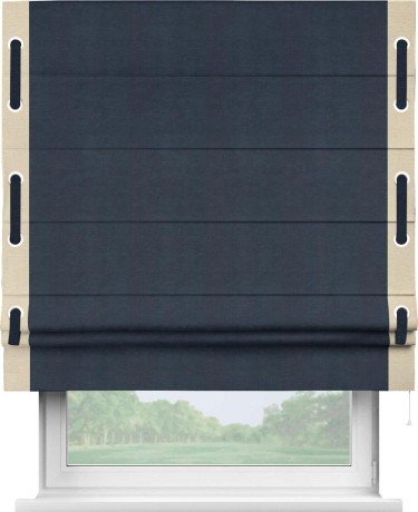 Римская штора «Кортин» с кантом Стрим Дуо (люверсы с пояском), для проема, ткань софт однотонный тёмно-синий