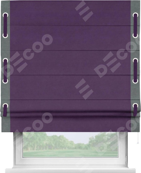 Римская штора «Кортин» с кантом Стрим Дуо (люверсы с пояском), для проема, ткань вельвет темно-фиолетовый