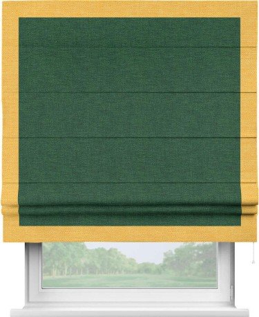 Римская штора «Кортин» с кантом Чесс, для проема, ткань лён серо-зеленый