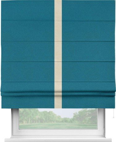 Римская штора «Кортин» с кантом Хайвэй, для проема, ткань лён димаут, светло-синий