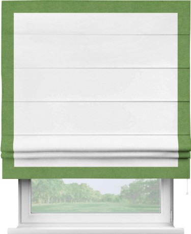 Римская штора «Кортин» с кантом Чесс, для проема, ткань вельвет дымчато-белый