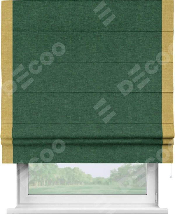 Римская штора «Кортин» с кантом Стрим Дуо, для проема, ткань лён серо-зеленый