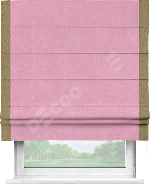 Римская штора «Кортин» с кантом Стрим Дуо, для проема, ткань лён димаут, розовый