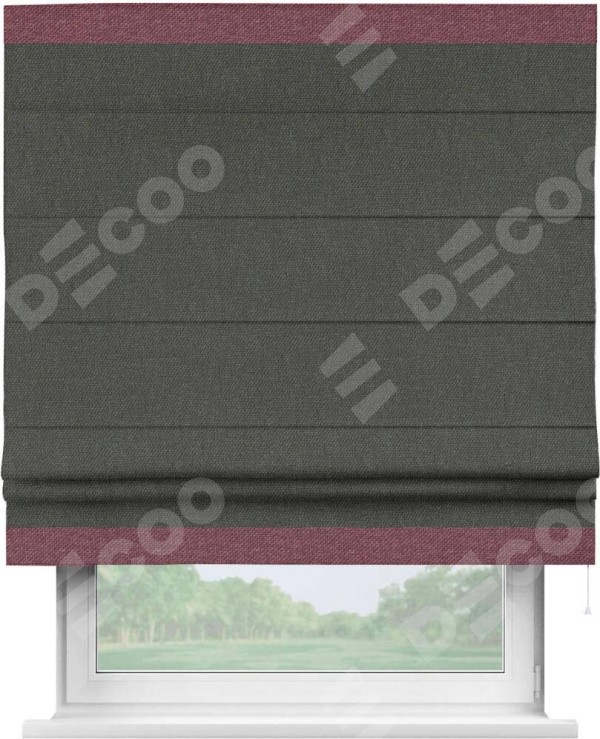 Римская штора «Кортин» с кантом Горизонт, для проема, ткань лён димаут, графитово-серый