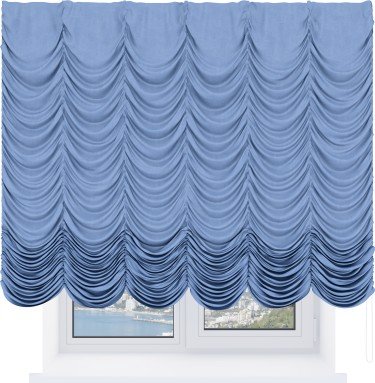 Французская штора «Кортин», вельвет васильковый
