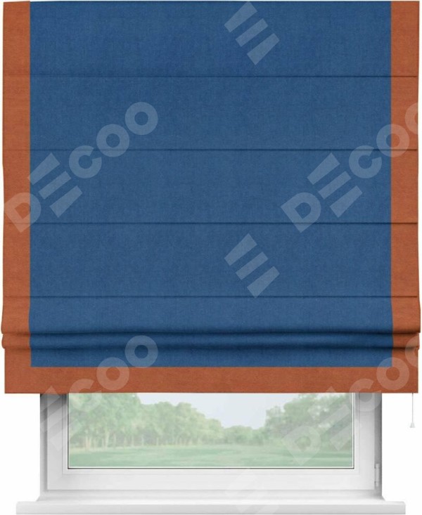 Римская штора «Кортин» с кантом Виктория, для проема, ткань вельвет синий