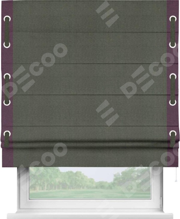 Римская штора «Кортин» с кантом Стрим Дуо (люверсы с пояском), для проема, ткань лён димаут, графит