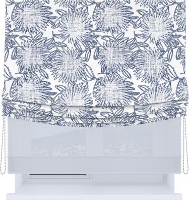 Римская штора «Кортин», день-ночь с мягкими складками, «Синий букет»