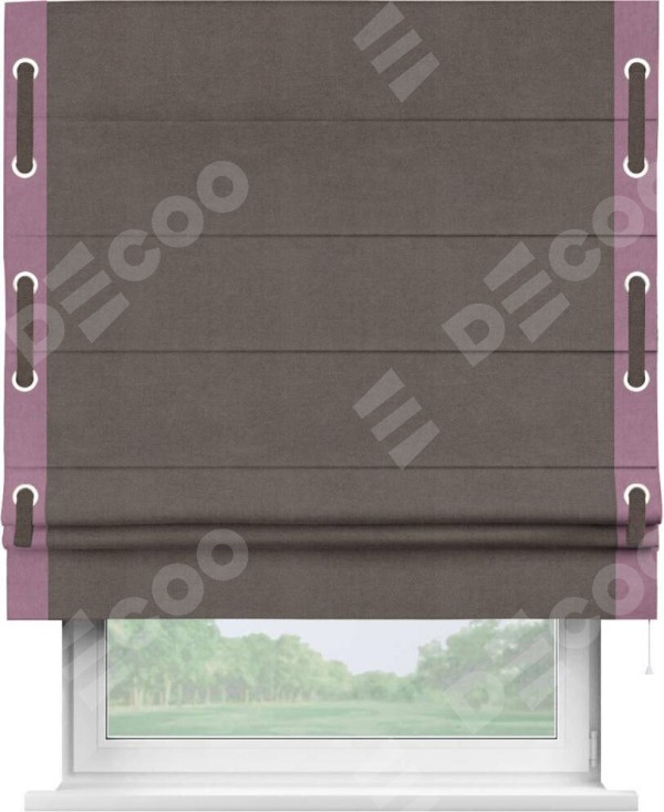 Римская штора «Кортин» с кантом Стрим Дуо (люверсы с пояском), для проема, ткань вельвет коричневый