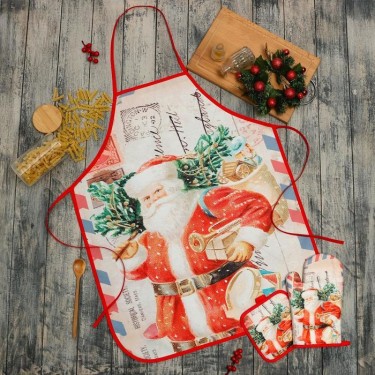 Кухонный новогодний набор Доляна"Новый Год", фартук 70х80 см, прихватка17х17см,варежка-прихватка 26х16см