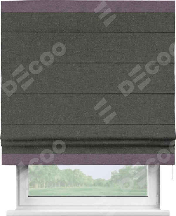 Римская штора «Кортин» с кантом Горизонт, для проема, ткань лён димаут, графитово-серый