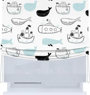 Римская штора «Кортин», день-ночь с мягкими складками, «Морская прогулка»