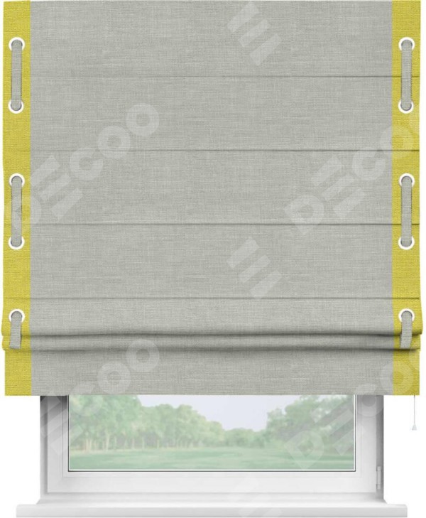 Римская штора «Кортин» с кантом Стрим Дуо (люверсы с пояском), для проема, ткань лён серый