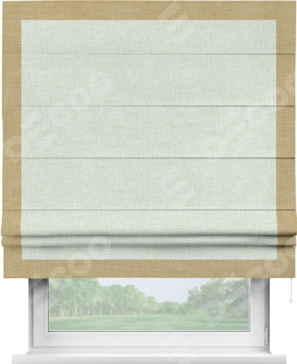 Римская штора «Кортин» для проёма, лён топлёное молоко, с кантом Чесс