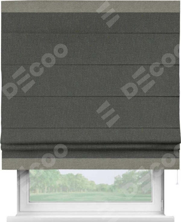 Римская штора «Кортин» с кантом Горизонт, для проема, ткань лён димаут, графитово-серый