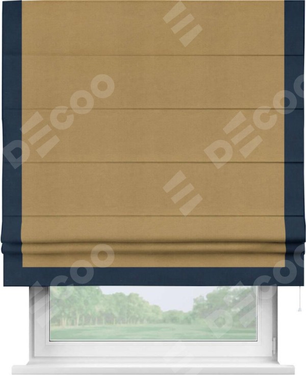 Римская штора «Кортин» с кантом Виктория, для проема, ткань вельвет горчица