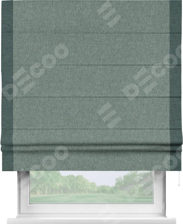 Римская штора «Кортин» с кантом Стрим Дуо, для проема, ткань стиф димаут серо-голубой