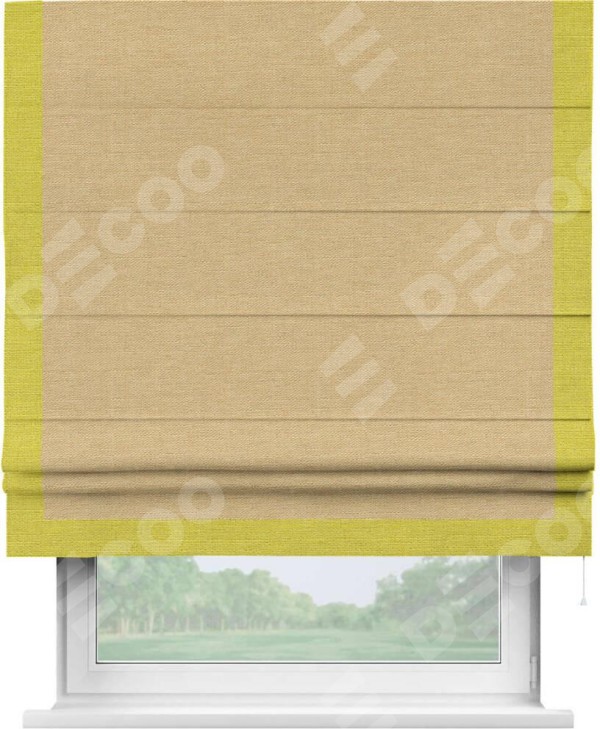 Римская штора «Кортин» с кантом Виктория, для проема, ткань лён темно-бежевый