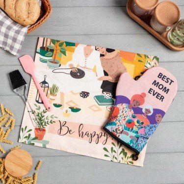 Набор подарочный Best MOM: полотенце, варежка-прихватка, кисть, лопатка