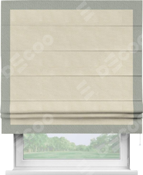Римская штора «Кортин» с кантом Чесс, для проема, ткань лён димаут, бежевый