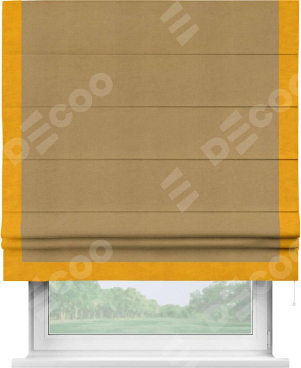 Римская штора «Кортин» с кантом Виктория, для проема, ткань вельвет горчица
