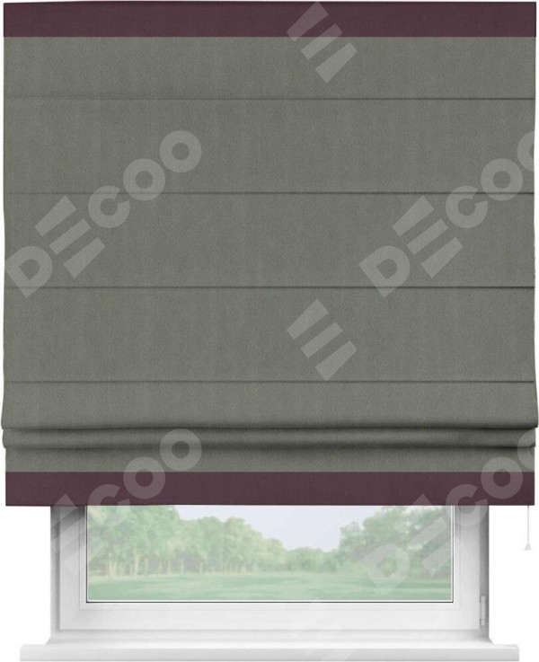 Римская штора «Кортин» с кантом Горизонт, для проема, ткань блэкаут однотонный тёмно-серый