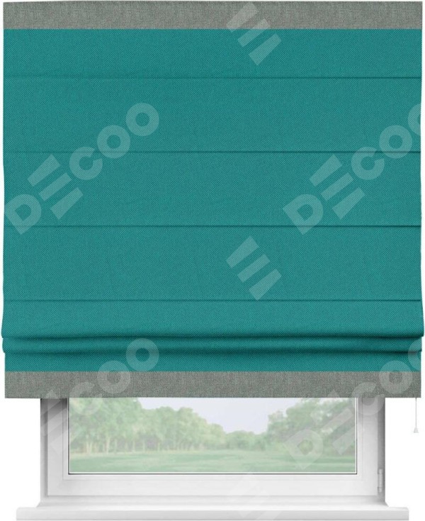 Римская штора «Кортин» с кантом Горизонт, для проема, ткань лён димаут, тёмно-бирюзовый