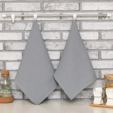 Набор кухонных полотенец Доляна, цвет серый, 35х60см-2шт, 100% хл, вафля, 220 гр/м2