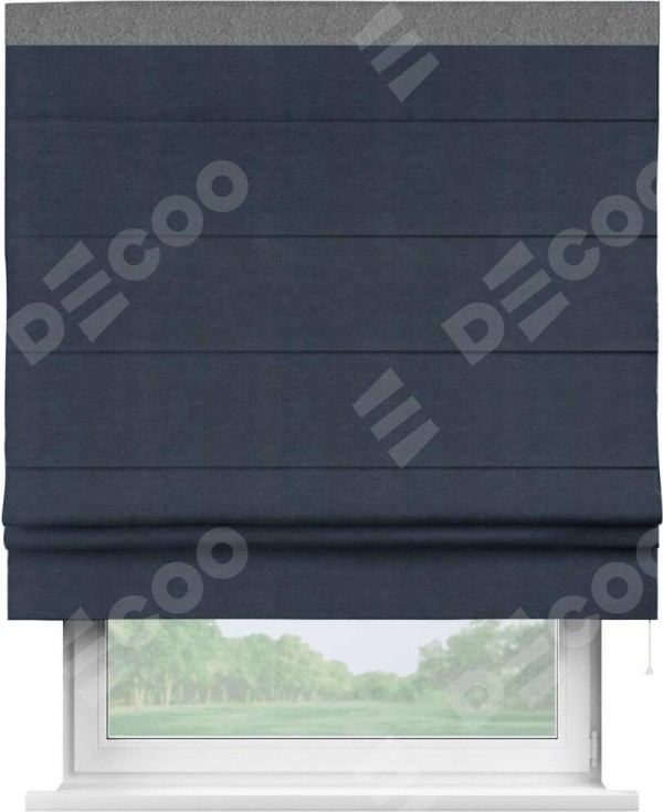 Римская штора «Кортин» с кантом Кинг, для проема ткань софт однотонный тёмно-синий