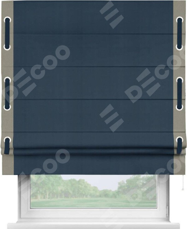 Римская штора «Кортин» с кантом Стрим Дуо (люверсы с пояском), для проема, ткань блэкаут однотонный синий