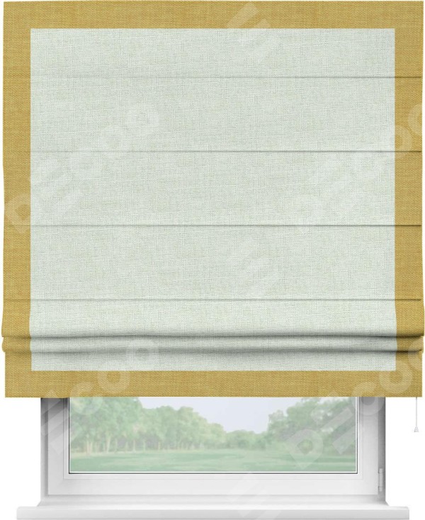 Римская штора «Кортин» для проёма, лён топлёное молоко, с кантом Чесс