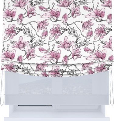 Римская штора «Кортин», день-ночь с мягкими складками, «Цветки магнолии»