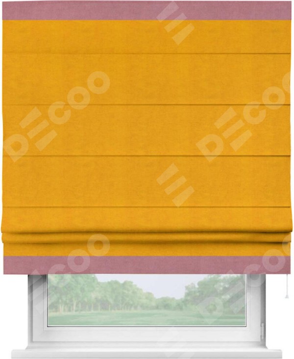 Римская штора «Кортин» с кантом Горизонт, для проема, ткань вельвет желтый