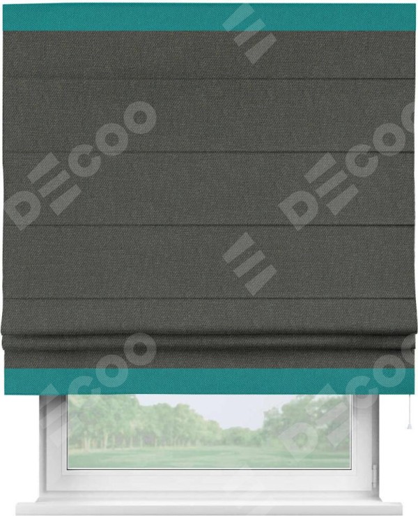 Римская штора «Кортин» с кантом Горизонт, для проема, ткань лён димаут, графитово-серый