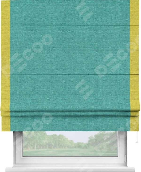 Римская штора «Кортин» с кантом Стрим Дуо, для проема, ткань лён изумрудный