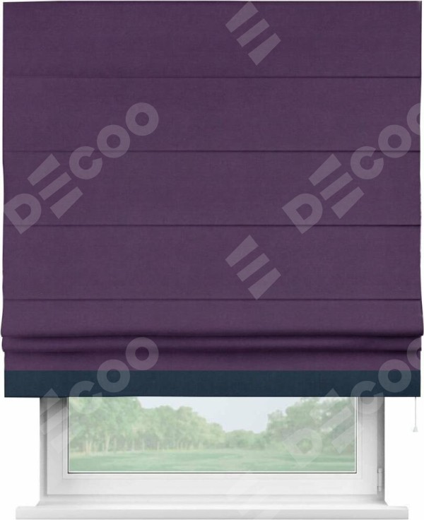 Римская штора «Кортин» с кантом Джестер, для проема, ткань вельвет темно-фиолетовый