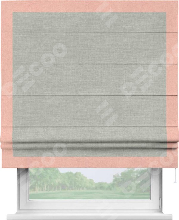 Римская штора «Кортин» с кантом Чесс, для проема, ткань лён серый