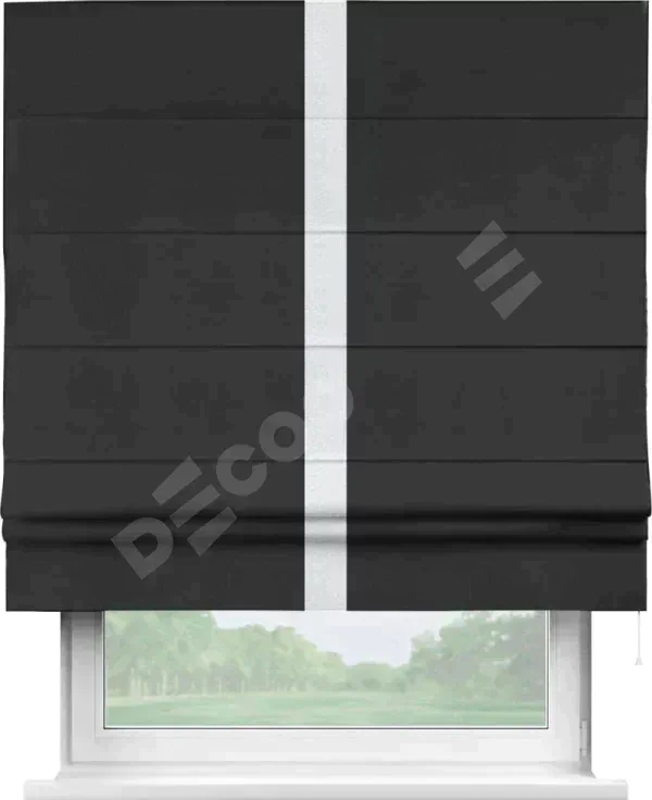 Римская штора «Кортин» с кантом Хайвэй, для проема, ткань блэкаут однотонный черный